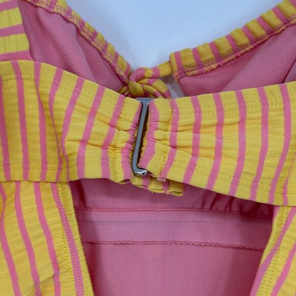Adore Me Womens One Piece Swimsuit Size 2X Yellow Pink Stripe Beach Lined Ruched - Picture 7 of 12